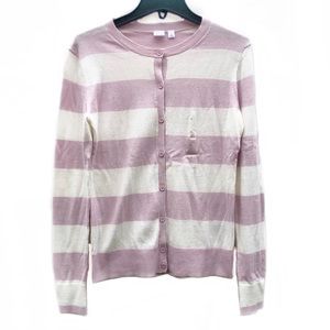 GAP Cardigan Sweater Plum Pink Light Knit Long Sleeve Striped Casual Cozy NWOT S